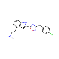 CN(C)CCc1cccc2[nH]c(-c3nc(Cc4ccc(Cl)cc4)no3)cc12 ZINC000036311427