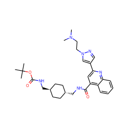 CN(C)CCn1cc(-c2cc(C(=O)NC[C@H]3CC[C@H](CNC(=O)OC(C)(C)C)CC3)c3ccccc3n2)cn1 ZINC000253809564