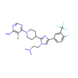 CN(C)CCn1cc(-c2ccc(F)c(C(F)(F)F)c2)nc1C1CCN(c2ncnc(N)c2Br)CC1 ZINC000218691399