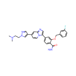 CN(C)CCn1cc(-c2ccn3c(-c4ccc(C(N)=O)c(OCc5cccc(F)c5)c4)cnc3c2)cn1 ZINC001772615901