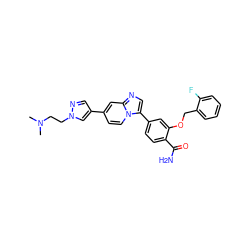 CN(C)CCn1cc(-c2ccn3c(-c4ccc(C(N)=O)c(OCc5ccccc5F)c4)cnc3c2)cn1 ZINC001772616603