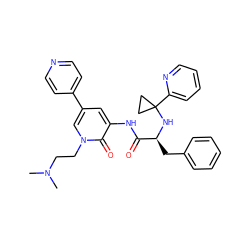 CN(C)CCn1cc(-c2ccncc2)cc(NC(=O)[C@H](Cc2ccccc2)NC2(c3ccccn3)CC2)c1=O ZINC000095552072