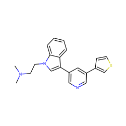 CN(C)CCn1cc(-c2cncc(-c3ccsc3)c2)c2ccccc21 ZINC000013538107