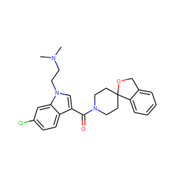 CN(C)CCn1cc(C(=O)N2CCC3(CC2)OCc2ccccc23)c2ccc(Cl)cc21 ZINC000140740551