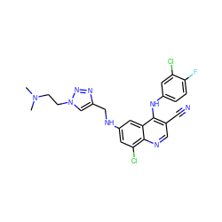 CN(C)CCn1cc(CNc2cc(Cl)c3ncc(C#N)c(Nc4ccc(F)c(Cl)c4)c3c2)nn1 ZINC000040938365