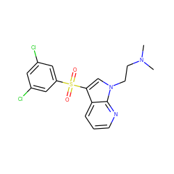 CN(C)CCn1cc(S(=O)(=O)c2cc(Cl)cc(Cl)c2)c2cccnc21 ZINC000045254179