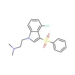 CN(C)CCn1cc(S(=O)(=O)c2ccccc2)c2c(F)cccc21 ZINC000028383120