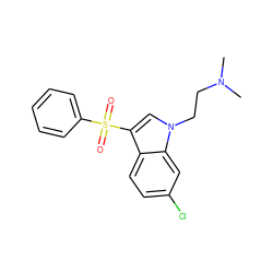 CN(C)CCn1cc(S(=O)(=O)c2ccccc2)c2ccc(Cl)cc21 ZINC000028385538