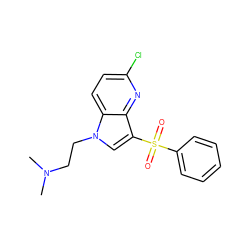 CN(C)CCn1cc(S(=O)(=O)c2ccccc2)c2nc(Cl)ccc21 ZINC000045316554