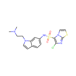 CN(C)CCn1ccc2ccc(NS(=O)(=O)c3c(Cl)nc4sccn34)cc21 ZINC000013611690