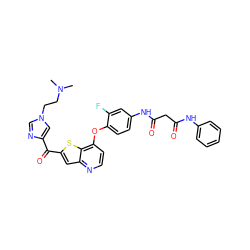 CN(C)CCn1cnc(C(=O)c2cc3nccc(Oc4ccc(NC(=O)CC(=O)Nc5ccccc5)cc4F)c3s2)c1 ZINC000049708572