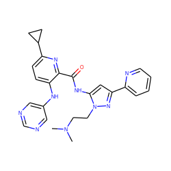 CN(C)CCn1nc(-c2ccccn2)cc1NC(=O)c1nc(C2CC2)ccc1Nc1cncnc1 ZINC000096167385