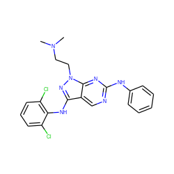 CN(C)CCn1nc(Nc2c(Cl)cccc2Cl)c2cnc(Nc3ccccc3)nc21 ZINC000045496053