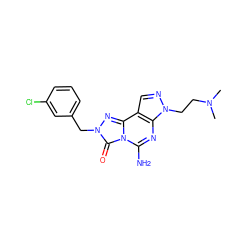 CN(C)CCn1ncc2c1nc(N)n1c(=O)n(Cc3cccc(Cl)c3)nc21 ZINC000071316029