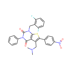 CN(C)Cc1c(-c2ccc([N+](=O)[O-])cc2)sc2c1c(=O)n(-c1ccccc1)c(=O)n2Cc1c(F)cccc1F ZINC000027178968