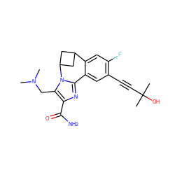 CN(C)Cc1c(C(N)=O)nc2n1C1CC(C1)c1cc(F)c(C#CC(C)(C)O)cc1-2 ZINC000219479423