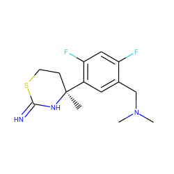 CN(C)Cc1cc([C@]2(C)CCSC(=N)N2)c(F)cc1F ZINC001772604068