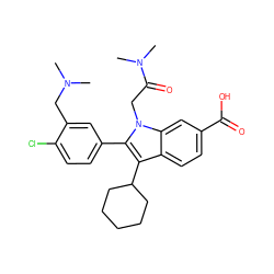 CN(C)Cc1cc(-c2c(C3CCCCC3)c3ccc(C(=O)O)cc3n2CC(=O)N(C)C)ccc1Cl ZINC000013646678