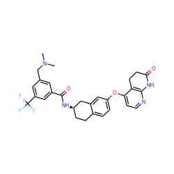 CN(C)Cc1cc(C(=O)N[C@@H]2CCc3ccc(Oc4ccnc5c4CCC(=O)N5)cc3C2)cc(C(F)(F)F)c1 ZINC000066128693