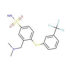 CN(C)Cc1cc(S(N)(=O)=O)ccc1Sc1cccc(C(F)(F)F)c1 ZINC000040935889