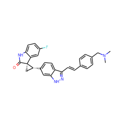 CN(C)Cc1ccc(/C=C/c2n[nH]c3cc([C@@H]4C[C@@]45C(=O)Nc4ccc(F)cc45)ccc23)cc1 ZINC000200712972