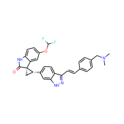 CN(C)Cc1ccc(/C=C/c2n[nH]c3cc([C@@H]4C[C@@]45C(=O)Nc4ccc(OC(F)F)cc45)ccc23)cc1 ZINC000098184816