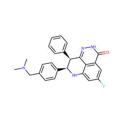 CN(C)Cc1ccc([C@@H]2Nc3cc(F)cc4c(=O)[nH]nc(c34)[C@@H]2c2ccccc2)cc1 ZINC000118621366