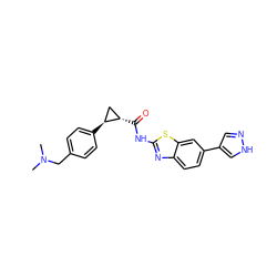 CN(C)Cc1ccc([C@H]2C[C@@H]2C(=O)Nc2nc3ccc(-c4cn[nH]c4)cc3s2)cc1 ZINC000095921410