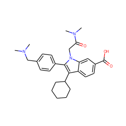 CN(C)Cc1ccc(-c2c(C3CCCCC3)c3ccc(C(=O)O)cc3n2CC(=O)N(C)C)cc1 ZINC000013646673