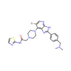 CN(C)Cc1ccc(-c2nc3c(N4CCN(CC(=O)Nc5nccs5)CC4)c(Br)cnc3[nH]2)cc1 ZINC000049777016