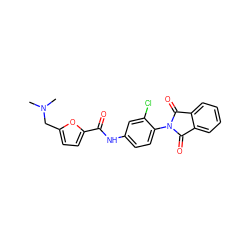 CN(C)Cc1ccc(C(=O)Nc2ccc(N3C(=O)c4ccccc4C3=O)c(Cl)c2)o1 ZINC000473156190