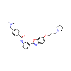 CN(C)Cc1ccc(C(=O)Nc2cccc(-c3nc4ccc(OCCCN5CCCC5)cc4o3)c2)cc1 ZINC001772632094