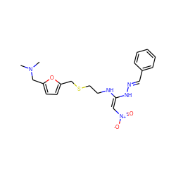 CN(C)Cc1ccc(CSCCN/C(=C/[N+](=O)[O-])N/N=C/c2ccccc2)o1 ZINC001772587029