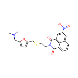 CN(C)Cc1ccc(CSCCN2C(=O)c3cccc4cc([N+](=O)[O-])cc(c34)C2=O)o1 ZINC001772633911