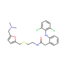 CN(C)Cc1ccc(CSCCNC(=O)Cc2ccccc2Nc2c(Cl)cccc2Cl)o1 ZINC001772592464