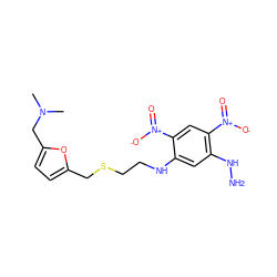 CN(C)Cc1ccc(CSCCNc2cc(NN)c([N+](=O)[O-])cc2[N+](=O)[O-])o1 ZINC000013726510