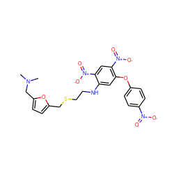 CN(C)Cc1ccc(CSCCNc2cc(Oc3ccc([N+](=O)[O-])cc3)c([N+](=O)[O-])cc2[N+](=O)[O-])o1 ZINC000036286856