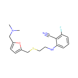 CN(C)Cc1ccc(CSCCNc2cccc(F)c2C#N)o1 ZINC000013726472