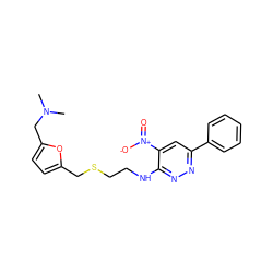 CN(C)Cc1ccc(CSCCNc2nnc(-c3ccccc3)cc2[N+](=O)[O-])o1 ZINC001772611294