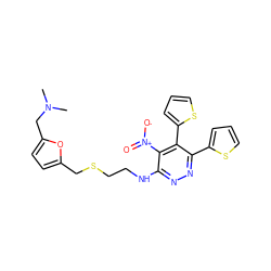 CN(C)Cc1ccc(CSCCNc2nnc(-c3cccs3)c(-c3cccs3)c2[N+](=O)[O-])o1 ZINC001772578686