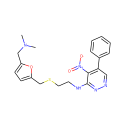 CN(C)Cc1ccc(CSCCNc2nncc(-c3ccccc3)c2[N+](=O)[O-])o1 ZINC001772606297