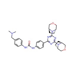 CN(C)Cc1ccc(NC(=O)Nc2ccc(-c3nc(N4[C@H]5CC[C@H]4COC5)nc(N4[C@H]5CC[C@H]4COC5)n3)cc2)cc1 ZINC000253869966