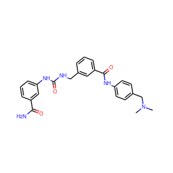 CN(C)Cc1ccc(NC(=O)c2cccc(CNC(=O)Nc3cccc(C(N)=O)c3)c2)cc1 ZINC000045387970