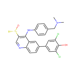 CN(C)Cc1ccc(Nc2c([S@+](C)[O-])cnc3ccc(-c4cc(Cl)c(O)c(Cl)c4)cc23)cc1 ZINC000219369025