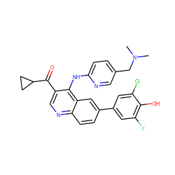 CN(C)Cc1ccc(Nc2c(C(=O)C3CC3)cnc3ccc(-c4cc(F)c(O)c(Cl)c4)cc23)nc1 ZINC000203989442