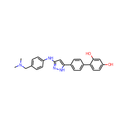 CN(C)Cc1ccc(Nc2cc(-c3ccc(-c4ccc(O)cc4O)cc3)[nH]n2)cc1 ZINC000028868341