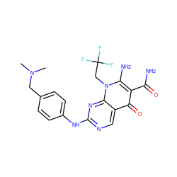 CN(C)Cc1ccc(Nc2ncc3c(=O)c(C(N)=O)c(N)n(CC(F)(F)F)c3n2)cc1 ZINC000118359282