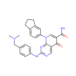 CN(C)Cc1ccc(Nc2ncc3c(=O)c(C(N)=O)cn(-c4ccc5c(c4)CCC5)c3n2)cc1 ZINC000029125425