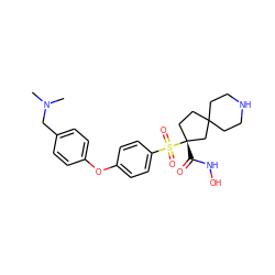 CN(C)Cc1ccc(Oc2ccc(S(=O)(=O)[C@]3(C(=O)NO)CCC4(CCNCC4)C3)cc2)cc1 ZINC000206834641