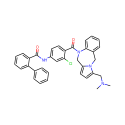 CN(C)Cc1ccc2n1Cc1ccccc1N(C(=O)c1ccc(NC(=O)c3ccccc3-c3ccccc3)cc1Cl)C2 ZINC000027875104